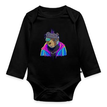 Cyber Vaporwave Aesthetic Futuristic Bear - Organic Longsleeve Baby Bodysuit - black - Front