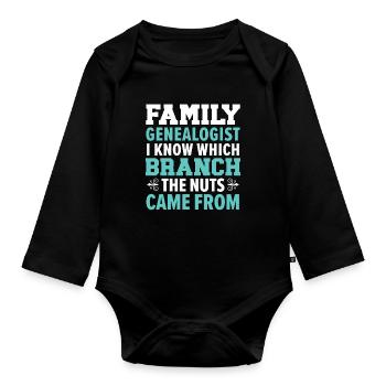 Family genealogist branch the nuts came from - Organic Longsleeve Baby Bodysuit - black - Front