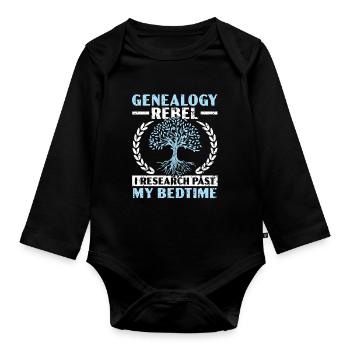 Genealogy Rebel I Research Past My Bedtime - Organic Longsleeve Baby Bodysuit - black - Front