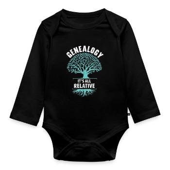 Genealogie Es ist alles relativ Genealogin - Baby Bio-Langarm-Body - Schwarz - Vorne