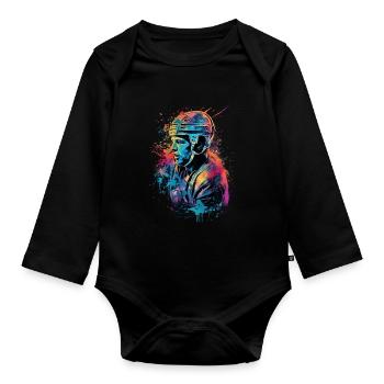 Bunter Eishockey Spieler Geschenk Eishockey Fans - Baby Bio-Langarm-Body - Schwarz - Vorne