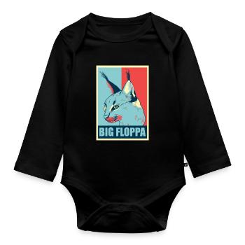 Big Floppa Caracal Cat Meme Retro - Organic Longsleeve Baby Bodysuit - black - Front
