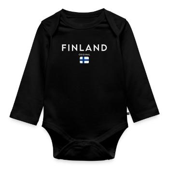 Flag of Finland, Finnish pride - Organic Longsleeve Baby Bodysuit - black - Front