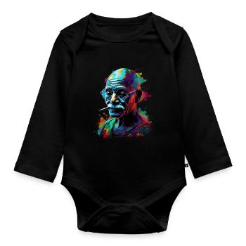 Nobel Peace Prize Laureate Mahatma Gandhi Gift - Organic Longsleeve Baby Bodysuit - black - Front