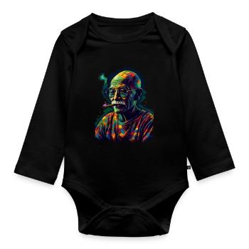 Nobel Peace Prize laureate Mahatma Gandhi - Organic Longsleeve Baby Bodysuit - black - Front