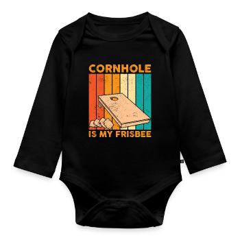 Lustiges Cornhole Corn Hole Retro - Baby Bio-Langarm-Body - Schwarz - Vorne