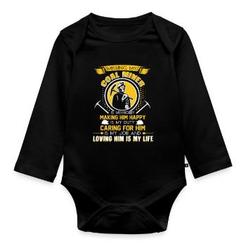 Coal Miner Missing My Coal Miner - Organic Longsleeve Baby Bodysuit - black - Front