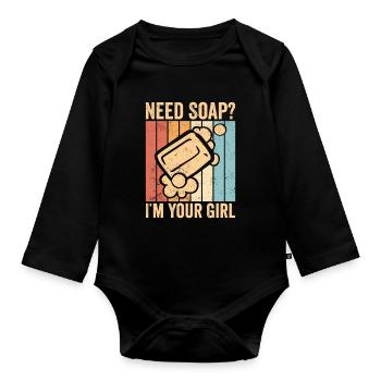 Funny soap making soap maker - Organic Longsleeve Baby Bodysuit - black - Front