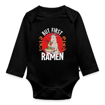 But First Ramen - Baby Bio-Langarm-Body - Schwarz - Vorne
