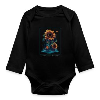Psychedelic Sunflowers Garden Nature Gift - Organic Longsleeve Baby Bodysuit - black - Front