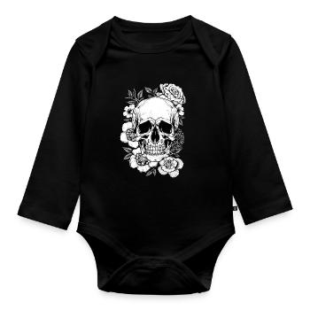 Aesthetic Floral Skull Art Gift - Organic Longsleeve Baby Bodysuit - black - Front