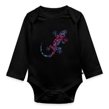 Lizards Reptiles Maori Pattern Chameleon Gecko - Organic Longsleeve Baby Bodysuit - black - Front