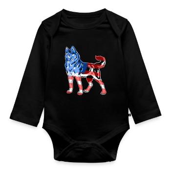 Siberian Husky Siberian Husky Flag - Organic Longsleeve Baby Bodysuit - black - Front