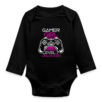 Gamer Girl Level 7 Unlocked Gaming Birthday Gift G - Baby Bio-Langarm-Body - Schwarz - Vorne