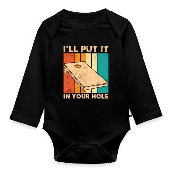 Funny Cornhole Corn Hole Retro - Organic Longsleeve Baby Bodysuit - black - Front