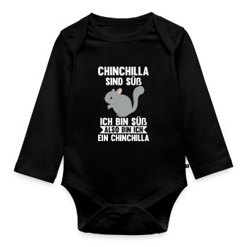 Chinchilla sind süß ich bin süß also bin ich ein C - Baby Bio-Langarm-Body - Schwarz - Vorne