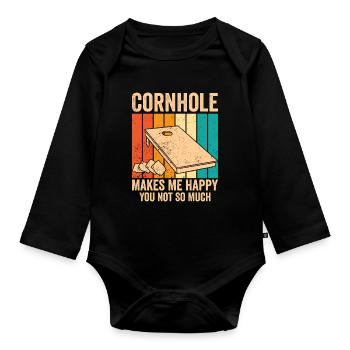 Funny Cornhole Retro - Organic Longsleeve Baby Bodysuit - black - Front