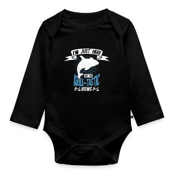 Whale watching design for whales - Organic Longsleeve Baby Bodysuit - black - Front