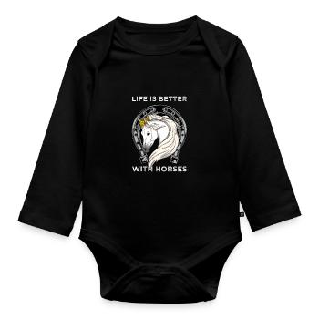 CROWNEDHORSE2LIFEISBETTERWITHHORSE - Organic Longsleeve Baby Bodysuit - black - Front