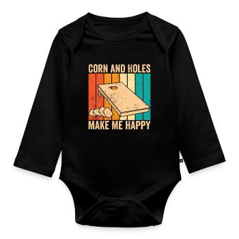 Funny Cornhole Corn Hole Retro - Organic Longsleeve Baby Bodysuit - black - Front