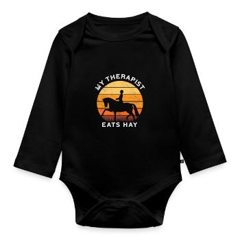 HORSERIDERSUNSETMYTHERAPISTEATSHAY - Baby Bio-Langarm-Body - Schwarz - Vorne