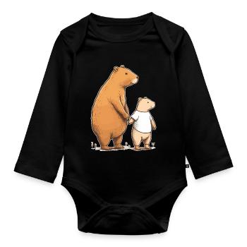 Capybara maman et enfant - Body Bébé bio manches longues - noir - Devant