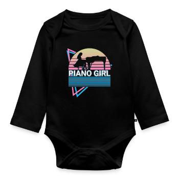 Piano Girl Clavier Klavier Retro - Body Bébé bio manches longues - noir - Devant