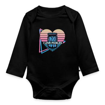 J’aime les cornichons concombre rétro - Body Bébé bio manches longues - noir - Devant