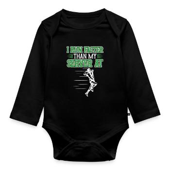 I run faster on the cricket field - Organic Longsleeve Baby Bodysuit - black - Front