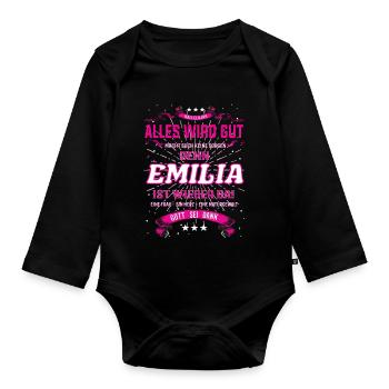 Emilia Design, alles wird gut - Baby Bio-Langarm-Body - Schwarz - Vorne