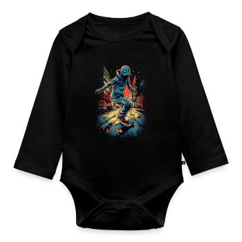Cooler Skater Skateboard - Baby Bio-Langarm-Body - Schwarz - Vorne