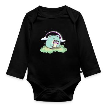 Asexual Pride Ace Flag Mignon Grenouille Subtil LGBTQ - Body Bébé bio manches longues - noir - Devant