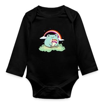 Lesben Stolz Flagge Netter Frosch Subtil LGBTQ - Baby Bio-Langarm-Body - Schwarz - Vorne