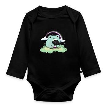 Asexual Pride Ace Flag Cute Frog Mushroom Subtle - Baby Bio-Langarm-Body - Schwarz - Vorne