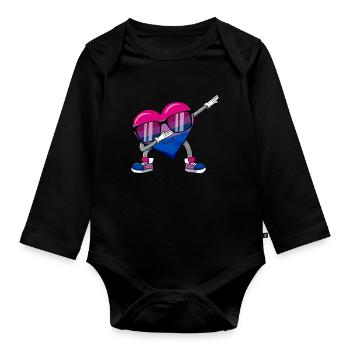 Bi Pride Bisexual Flag Saint-Valentin Coeur - Body Bébé bio manches longues - noir - Devant