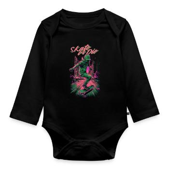 Skateboarder Skateboard Skate Skater - Baby Bio-Langarm-Body - Schwarz - Vorne