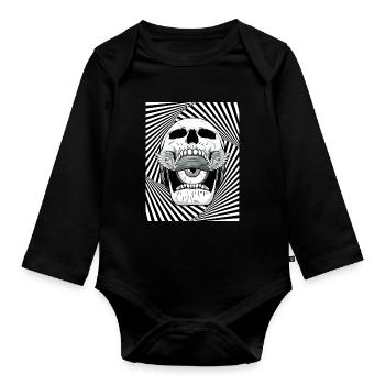 Weirdcore Ästhetischer Totenkopf Augapfel Flügel - Baby Bio-Langarm-Body - Schwarz - Vorne