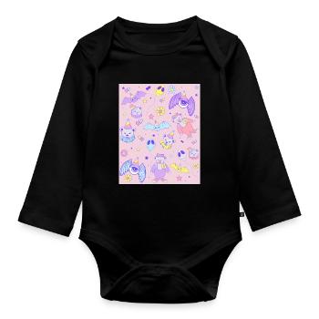 Weirdcore Ästhetik Pastell Goth Clowncore Kidcore - Baby Bio-Langarm-Body - Schwarz - Vorne