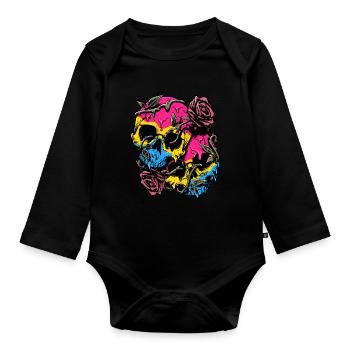 Pansexual Pride Pan Flag Skull Roses Subtil LGBTQ - Baby Bio-Langarm-Body - Schwarz - Vorne