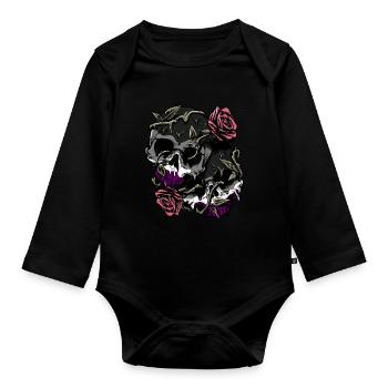 Asexual Pride Ace Flag Skull Roses Subtil LGBTQ - Body Bébé bio manches longues - noir - Devant