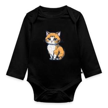 Cool Feline in Shades: Whiskered Purrfection - Baby Bio-Langarm-Body - Schwarz - Vorne