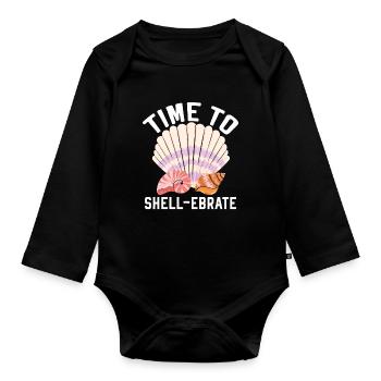 Time to collect shells Shell collecting Beachcombin - Organic Longsleeve Baby Bodysuit - black - Front