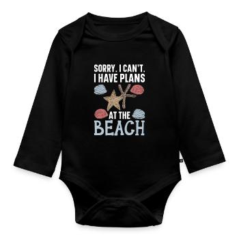 Fewer people, more shell-collecting beach combs St - Organic Longsleeve Baby Bodysuit - black - Front