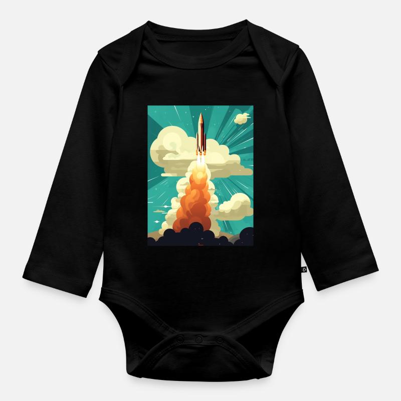 Rocket Launch Raketenstart - Organic Longsleeve Baby Bodysuit - black