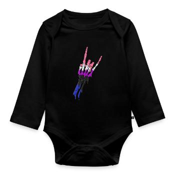 Genre Fluid Pride Flag Devil Horn Skeleton Subt - Body Bébé bio manches longues - noir - Devant