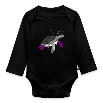 Asexual Pride Ace Flag Sea Turtle Subti - Body Bébé bio manches longues - noir - Devant