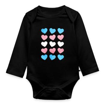 Transgender Stolz Trans Flagge Herzen Subtile LGBT - Baby Bio-Langarm-Body - Schwarz - Vorne
