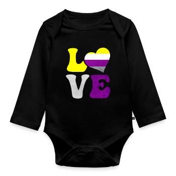 Nicht-binäre Stolz Flagge LIEBE Herz LGBTQ - Baby Bio-Langarm-Body - Schwarz - Vorne