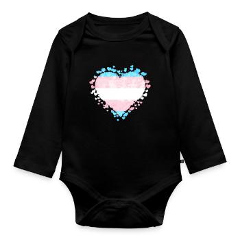 Transgender Pride Trans Flag Hearts Sublte LGBTQ - Organic Longsleeve Baby Bodysuit - black - Front