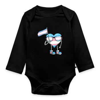 Transgender Pride Trans Flag Heart Sublte LGBTQ - Organic Longsleeve Baby Bodysuit - black - Front